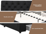 Artiss Queen Bed Frame Storage Charging Station Upholstered 3 Drawers USB Type-C BFRAME-G-LUNA-Q-BK-ABC