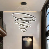 Black 4 Rings Minimalist LED Pendant Light Adjustable Circular Chandelier V255-L-18815-B-2468