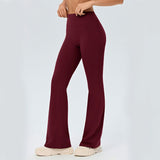 Red Size M Women's High Waisted Yoga Flare Leggings - V Back Seam Micro Flare Workout Pants with V888-ELOSUNG57304-2