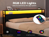 Artiss Metal Bed Frame Queen Size Storage Headboard Charge Station LED 4 Drawers MBED-C-SKY-Q-ALBK-ABC