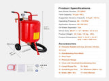 10Gal/40L Sandblaster Equipped w/Nozzle Shut-Off Valve Pressure Gauge Ceramic Nozzle Rubber Wheels V952-40LPSJ00000000001V0