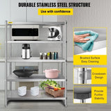VEVOR Stainless Steel Shelves 47.5x18 Inch 5 Tier Adjustable Shelf Storage Unit Stainless Steel Rack V952-BXGHJ5C48X18.5YC1V0