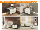 3 Tier Leather Sides Bedside Table Wooden Nighstand Marble Top Luxury Furniture V767-JJ-XZ991