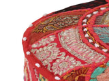 Patchwork Pouffe Round Cotton Handmade 40x20 Cm Red 43_246571