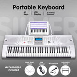 Karrera 61 Keys Electronic Keyboard Teaching Piano with Electric Stand in Silver CHJ-61 EKB-CHJ-61-SL