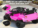 2x Rigo Electric Kids Ride On Car Black Pink Off-Road Ride-On Toy with Remote Control Horn Music RCAR-JEP-4WS-BKXPK