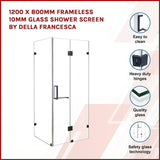 1200 x 800mm Frameless 10mm Glass Shower Screen By Della Francesca V63-831061