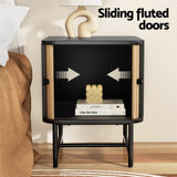 Artiss Bedside Table with Sliding Doors BORIS FUR-Y-SLD-01-BKWD