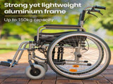 EQUIPMED Extra-Wide Folding Wheelchair, Aluminium Frame, 150kg Capacity, 24 Inch Wheels, Park V219-HELWLCEQW31A