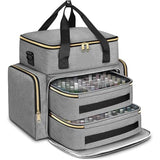 Large Capacity Nail Polish Organizer Bag Double Layer Portable Storage Case with Sponge Dividers for V1341-ZY-RC3Q6ANF-GREY