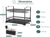 CARLA HOME 2-Tier Large Dish Drying Rack with Drainboard, Utensil Holder, Glass Hooks & Cutlery LSB-36211