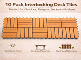 10PCS Interlocking Patio Deck Tiles 30cm x 30cm Outdoor Wood Flooring for Patio Garden Balcony V324-DTWPC-30-ORA-10P