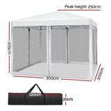 Instahut Gazebo Pop Up Marquee 3x3m Wedding Party Outdoor Camping Tent Canopy Shade Mesh Wall White GAZEBO-POP-M-FG-3X3-WH