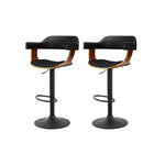 Artiss 2x Bar Stools Gas Lift Leather w/Armrest All Black BA-TW-8006B-BKX2