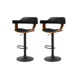 Artiss 2x Bar Stools Gas Lift Leather w/Armrest All Black BA-TW-8006B-BKX2