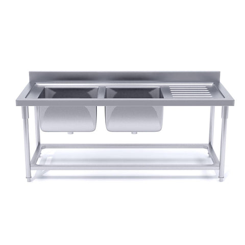 SOGA 160*70*85cm Stainless Steel Left Dual Sink Bowl Work Bench Commercial Restaurant Food Prep SINKBENCHSS20482F