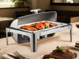 Roll Top Chafing Dish Buffet Complete Set, 9Qt Stainless Steel Chafer with Full Size Pan, Rectangle V952-ZFXQFGK1JTYSNU6QFV0