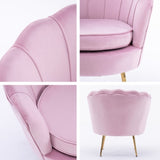 Armchair Lounge Chair Accent Velvet Shell Scallop Round Ottoman Footstool PINK V274-FT-VAC-ST-1596-PK