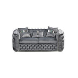 2 Seater Sofa Grey Velvet Fabric Solid Wood construction Silver Stainless Steel Trim V43-SOF-DUK2SGR-S