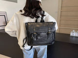 Brown Vintage Style PU Leather Backpack - Large Capacity Women's Rucksack for University, Commute & V888-ELOSUNG27957