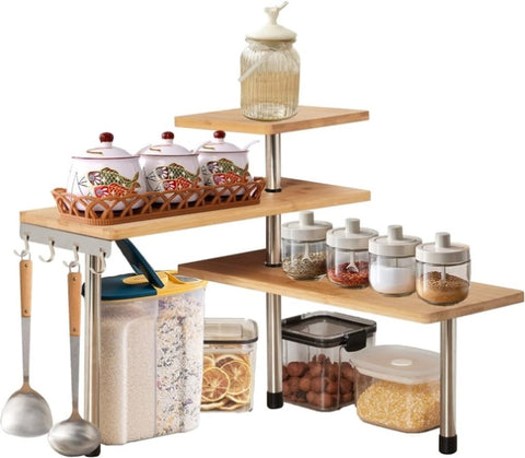 CARLA HOME 3 Tier Corner Shelf Kitchen Spice Rack Organiser with Hooks for Home Storage & V178-36059