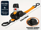 Yellow automatic webbing recovery ratchet strap, vehicle cargo strap, heavy-duty ratchet strap, V1347-804-97010