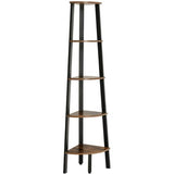 VASAGLE Corner Shelf 5 Tier Industrial Ladder Bookcase Storage Rack with Metal Frame Rustic Brown V227-9101101019141