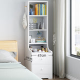 Minimalist Tall Bookshelf White Nightstand Cabinet with Drawers Curved Design V360-ZC-FNBT0037-WT-142-47