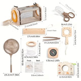 STEM Insect Observation Explorer Kit Wooden Telescopic Butterfly Net, Ventilated Habitat Box, V1232-PDTZ-002