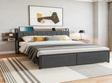 Artiss Metal Bed Frame King Size with 2-Tier Hidden Storage with Charging Station MBED-C-SOT-K-GY-ABC