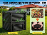 Gardeon Compost Bin 300L Heavy-Duty Black Outdoor Composter with Top Lid Bottom Door CBIN-300L-BK