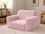 BoPeep Kids Sofa Fold Out Couch 2 In 1 Plush Toddler Lounger for Playroom Pink KD1201-PK-AU