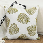 SOGA 50cm Throw Pillow White with Olive Green Autumn Harvest Pumpkin Print Home Decor FRENCHCUSHION329