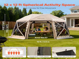 Pop up Gazebo Screen Tent, 3.6x3.6 m, 13-Sided Spherical Camping Canopy Tent with Removable Top & V952-TMZPQXK13M1254U9V001V0