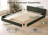 Artiss King Bed Frame Chenille Heavy Duty Platform Base Green 300kg Support No Box Spring Needed BFRAME-I-OASIS-K-GN-AB