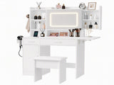 Artiss Dressing Table Vanity Desk Set Stool LED Charging Station White FUR-AG-DRESS01N-WH-AB