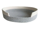 Grey and White Chic Two-Tone Woven Cotton Rope Cat Bed - Cozy Handmade Pet Nest & Storage Basket V888-ELOSUNG27907