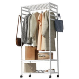 XXL Bamboo Clothes Rail Coat Rack with Wheels, Wooden Open Wardrobe Garment Organizer with Hanging V767-X8JJZ-W
