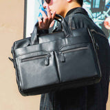 Black Men's Genuine Leather Briefcase - Classic Business Messenger Bag V888-ELOSUNG12651