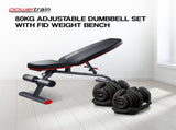 Powertrain 80KG Adjustable Dumbbell Set with FID Weight Bench BF2-040-2-01B