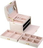 Three-Layer Jewelry Organizer Box with PU Handle, Lockable Display Case for Earrings, Necklaces, V1259-DP01-A-2824