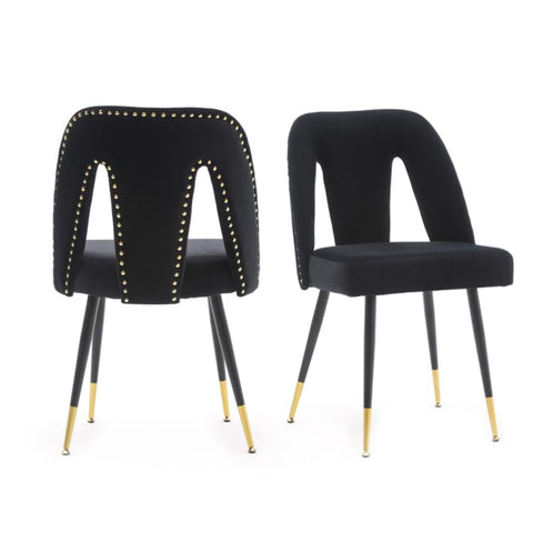 AADEN 2x Velvet Dining chairs with Metal Legs-Black V226-SW1806BK