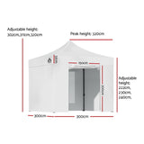 Instahut Gazebo Pop Up Marquee 3x3 Folding Tent Wedding Gazebos 500D White GAZEBO-C-3X3-DX-WHITE