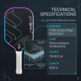 T700 Carbon Fiber Pickleball Paddle 16mm Core Lightweight Single Paddle with Polymer Honeycomb V1232-PKQPP001