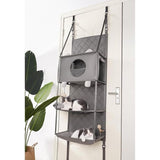Space-Saving Door Hanging Cat Shelves with Cozy Enclosed Condo and Open Lounging Platforms, a V1341-ZY-ZP99A7KJ-GREY