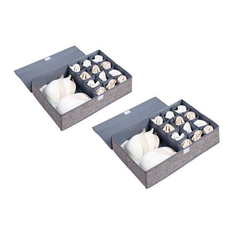 SOGA 2X Grey Flip Top Underwear Storage Box Foldable Wardrobe Partition Drawer Home Organiser SBOX031X2