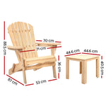 Gardeon 3PC Adirondack Outdoor Table and Chairs Wooden Foldable Beach Chair Natural FF-BEACH-SET-3NTL