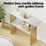 Artiss Console Table Marble Effect White&Gold MET-CST-01-MBWH