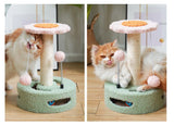 Green-pink Interactive Cat Scratching Post with Playful Ball Toys, Flower Design - 35cm Height, 26cm V888-ELOSUNG12940