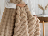 Brown Luxury Tuscany Fleece Rabbit Fur Bubble Blanket - Double-Sided Thickened Soft Plush Large V888-ELOSUNG49327